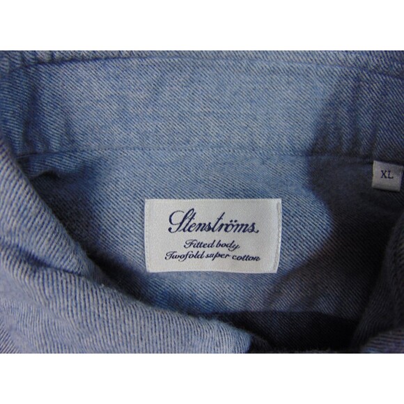Stenstorms Flannel Shirt Mens XL Fitted Blue Button Down Collar - Picture 4 of 10
